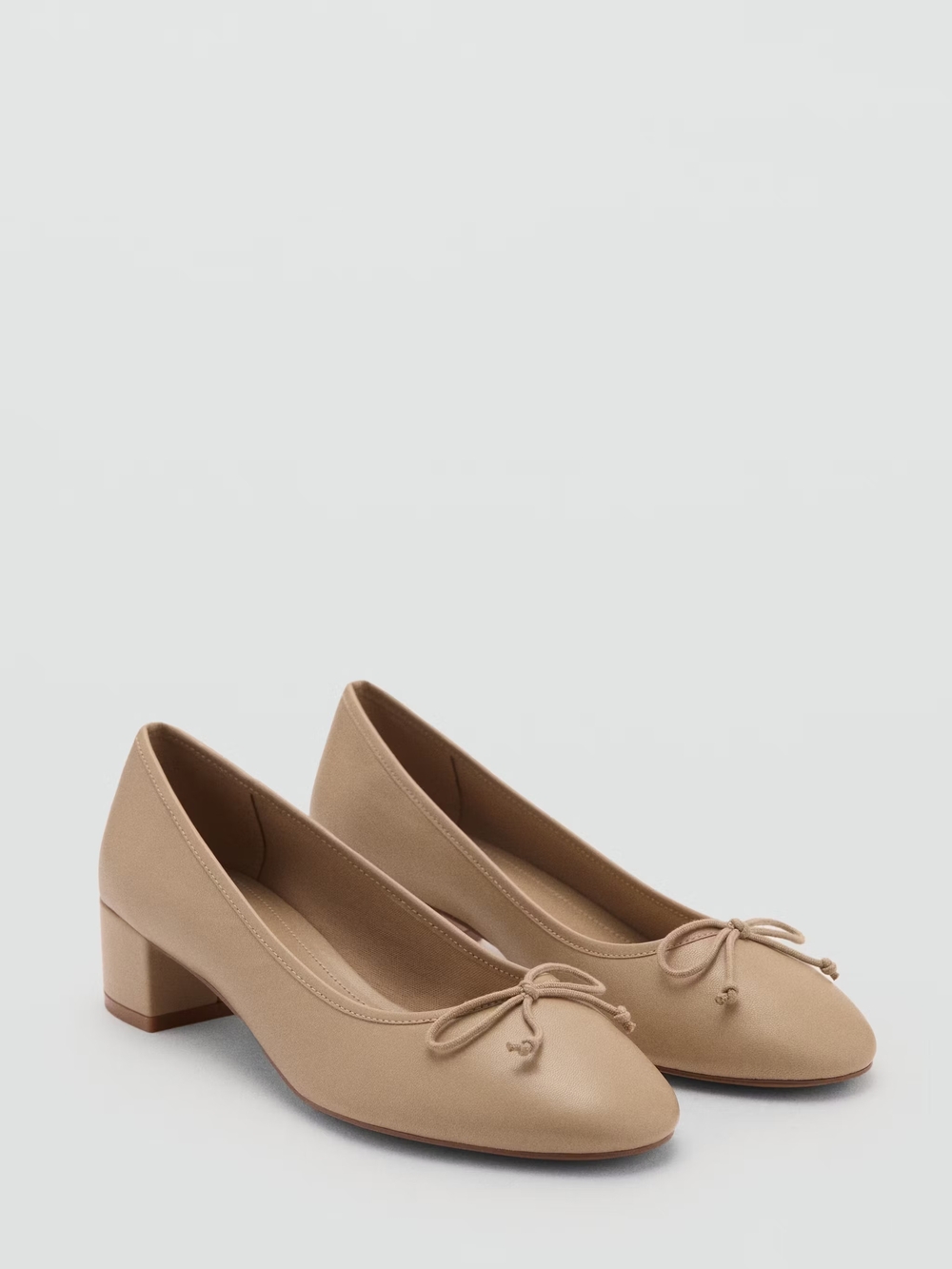 Mango Tan Bow Block-Heel Pumps